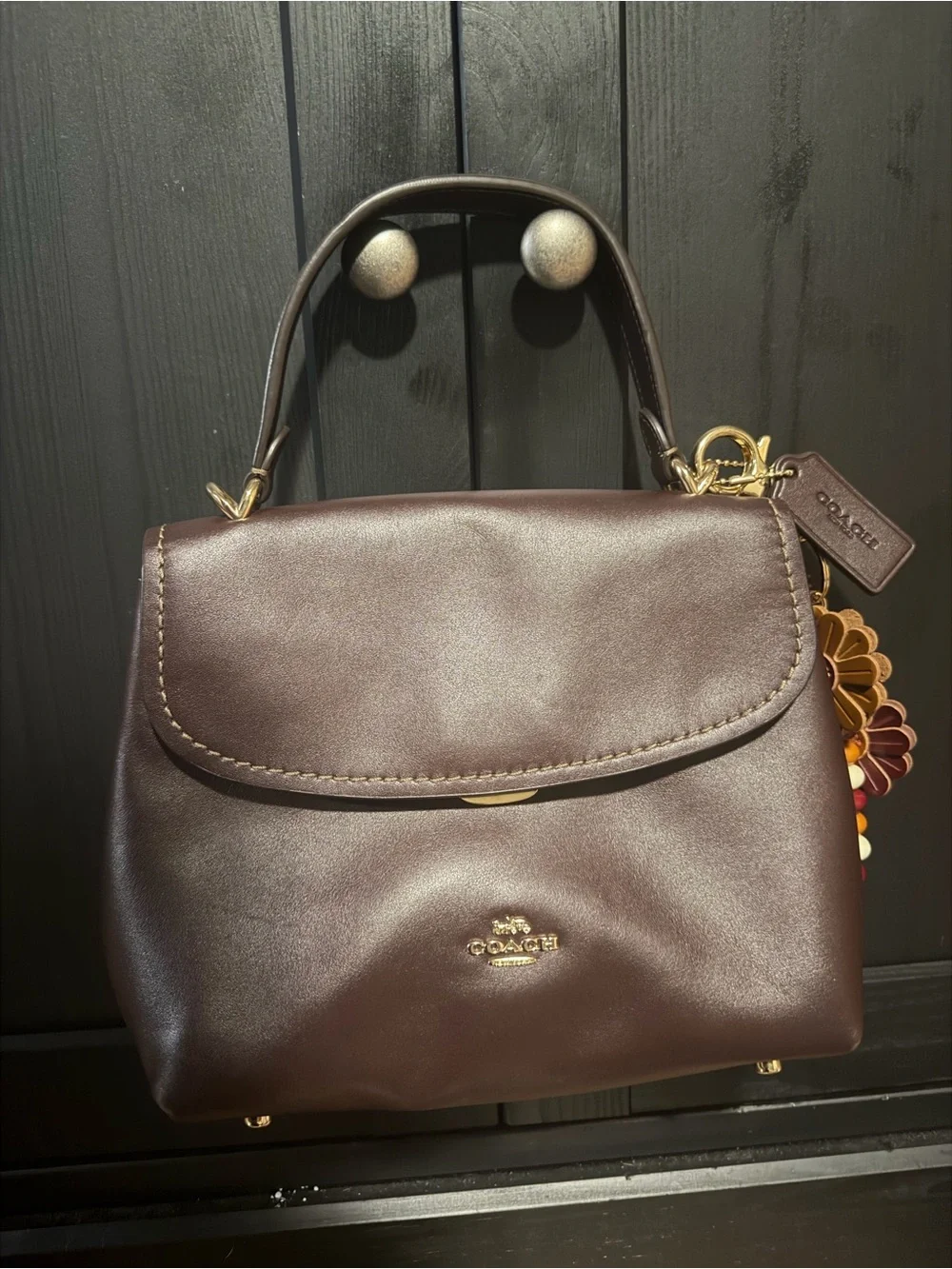 Coach Leather Top-Handle Satchel with Gold Hardware